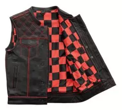 First Manufacturing Checker Vest -Funky Motorcycle first manufacturing checker vest black red 2