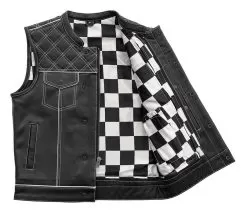 First Manufacturing Checker Vest -Funky Motorcycle first manufacturing checker vest black white 2