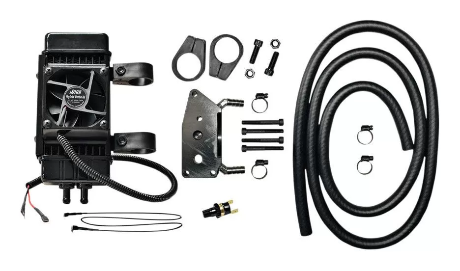 Jagg Vertical Frame Mount Fan Assisted Oil Cooler Kit For Harley 1984-2022 1 Jagg Vertical Frame Mount Fan Assisted Oil Cooler Kit For Harley 1984-2022